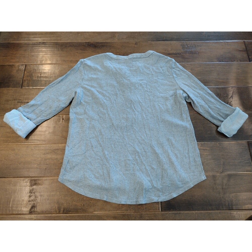 JANE AND DELANCEY Women's long-sleeve roll tab henley waffle shirt top - M - Picture 3 of 11